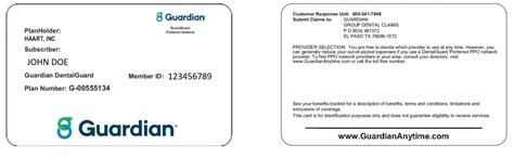guardian dental accepted insurance card