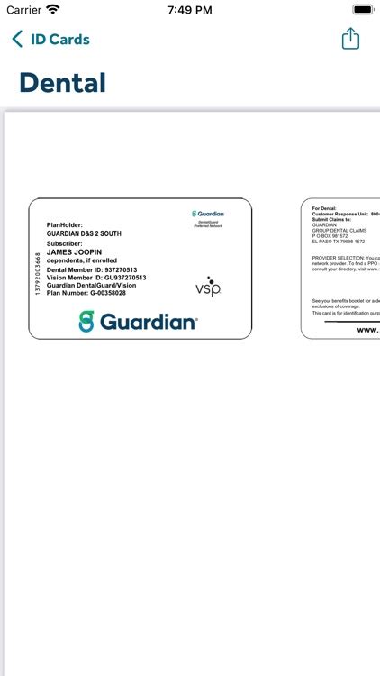 guardian dental insurance lost card
