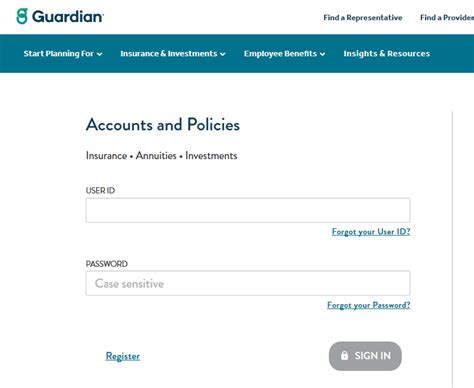 guardian life financial login