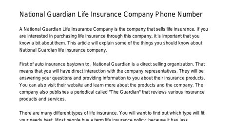 guardian life insurance company phone number