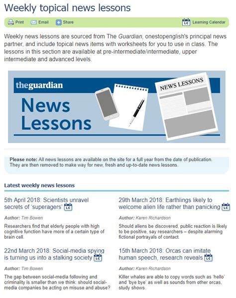 guardian monthly news lessons
