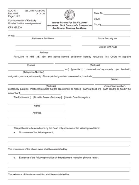 guardianship forms for minors in ky
