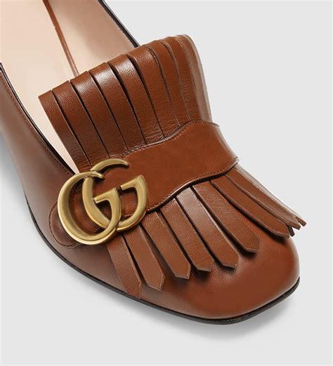 gucci leather mid heel pump