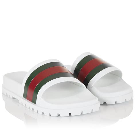 gucci rubber slide sandals white