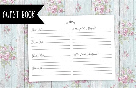 Wedding Guest Book Pages Printable File Guests Template Etsy