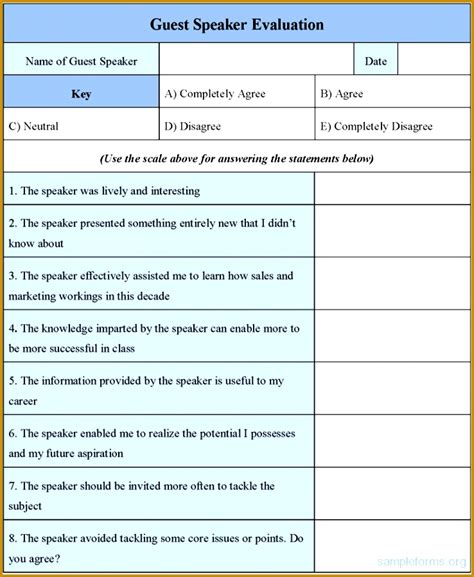 guest speaker evaluation form template
