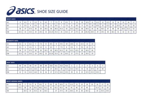 guide des tailles asics chaussures