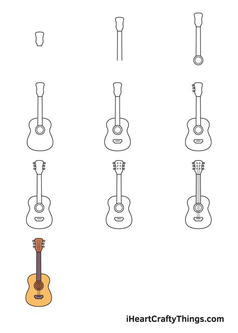 How to Draw an Acoustic Guitar printable step by step