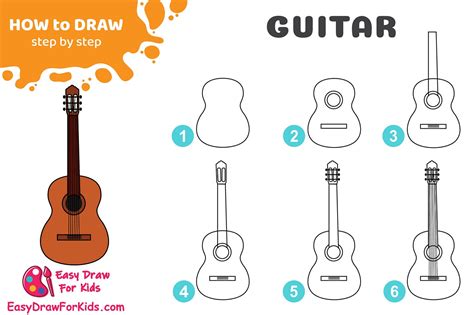 How to Draw Guitar Outline printable step by step drawing