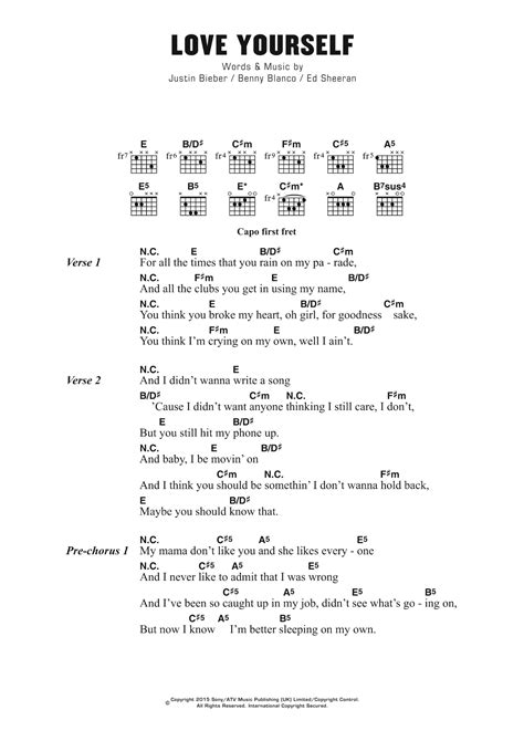guitar chords and lyrics to love yourself