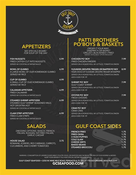 gulf coast seafood market and restaurant menu