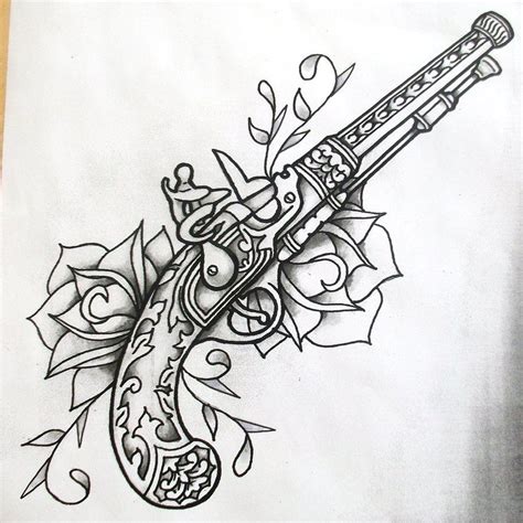 Expert Gun And Flower Tattoo Designs References