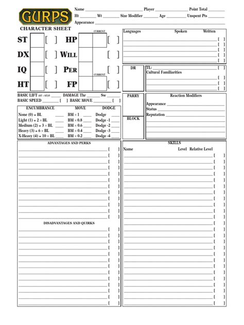 Gurps Character Sheet Pdf