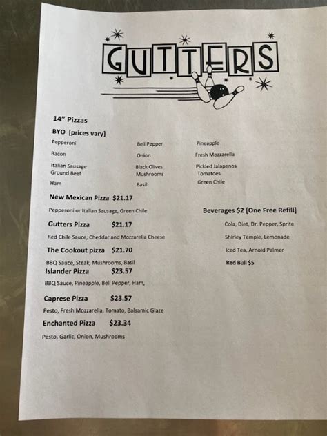 Gutters Bowling Menu