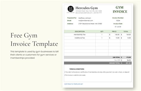 Gym Bill Format