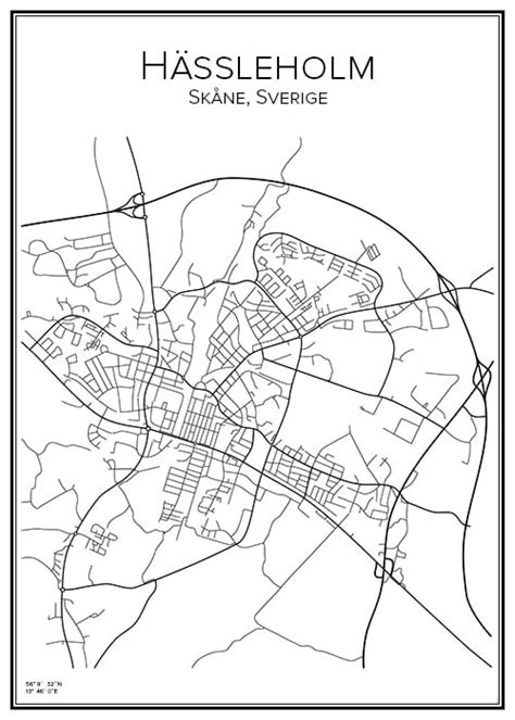 Stadskarta över Hässleholm Handritade stadskartor och posters