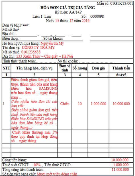 hạch toán hóa đơn điều chỉnh giảm trên misa