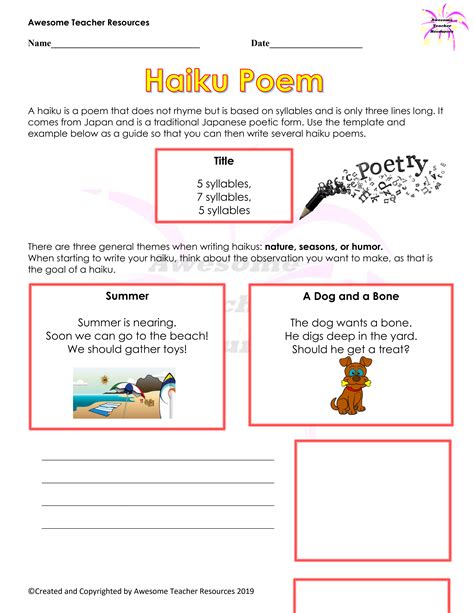Haiku Printable Worksheet