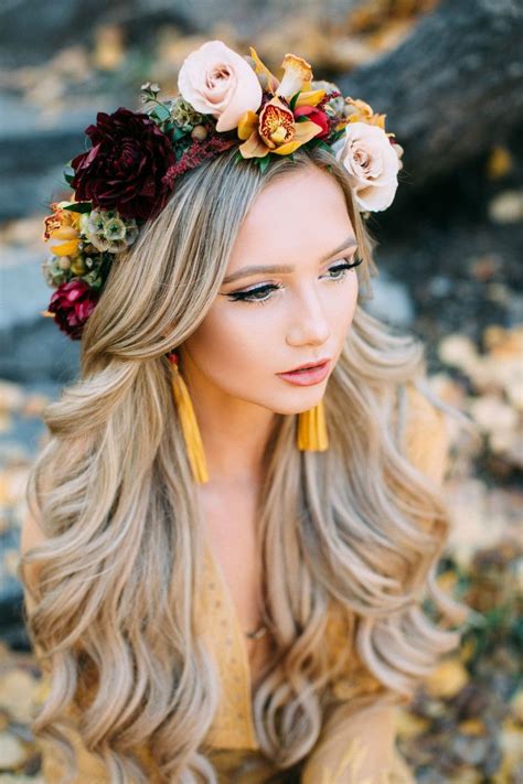 The Hairstyles To Wear With A Flower Crown For Bridesmaids