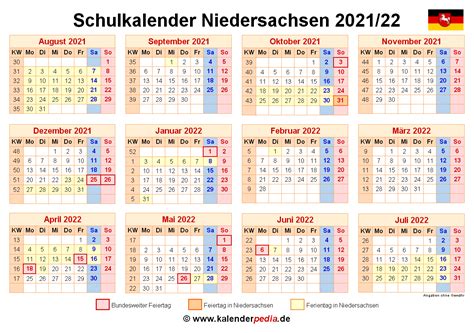 kalender 2021 Niedersachsen zum Ausdrucken als PDF JPG