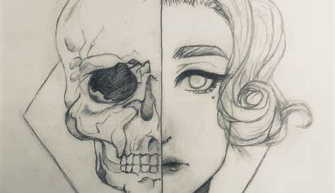 Helf alive half dead | Skull drawing sketches, Half face drawing, Art