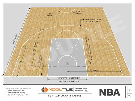 half court basketball size in meters