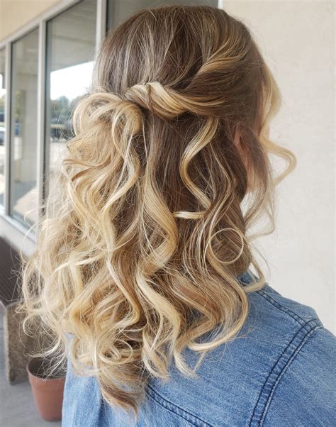 Stunning Half Up Half Down Curled Hair Style For Short Hair