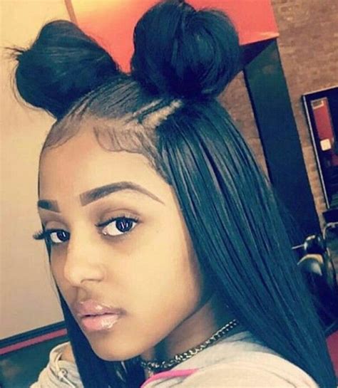 Unique Half Up Half Down Space Buns Black Girl For Long Hair