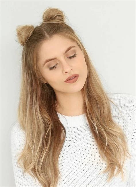 Unique Half Up Half Down Space Buns Long Hair Hairstyles Inspiration