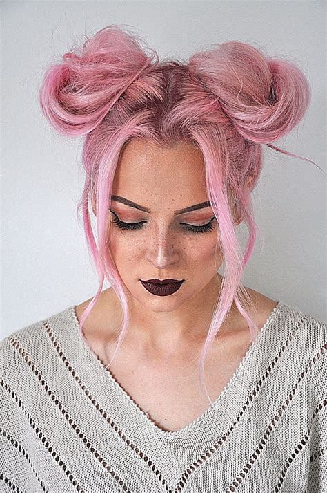 Perfect Half Up Half Down Space Buns With Bangs For Hair Ideas