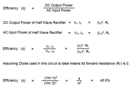 Half Wave Rectifier Efficiency Value