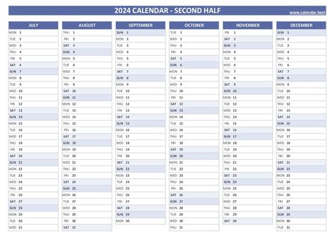 half year calendar 2024