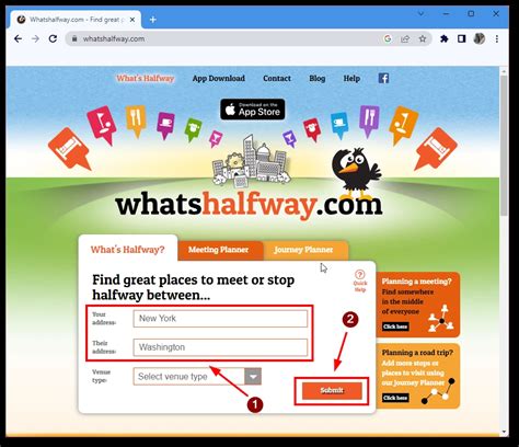 halfway point between two addresses