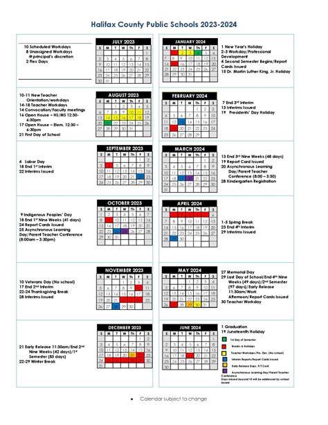 Halifax School Calendar