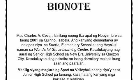 bionote halimbawa - philippin news collections