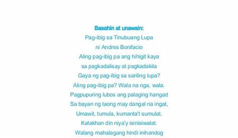 Tula Tungkol Sa Pag Ibig Sa Bayan Brainly - panginoon mayaman