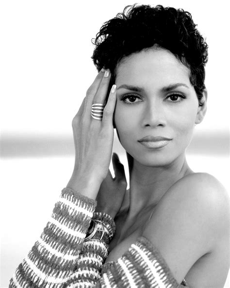 halle berry black and white photo