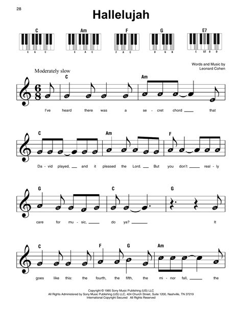hallelujah chords piano sheet music