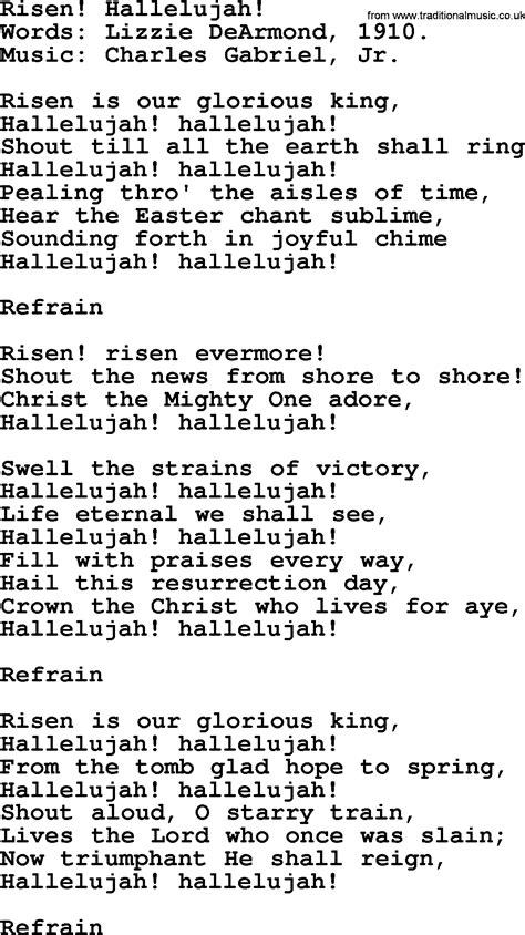 Hallelujah Easter Lyrics Printable