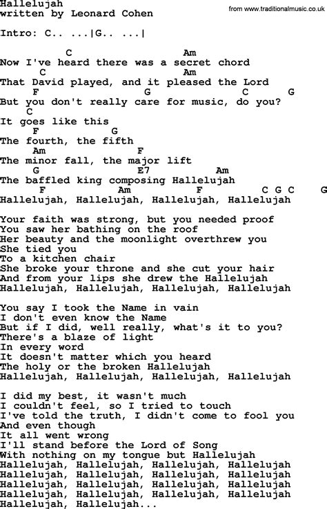 hallelujah leonard cohen song lyrics