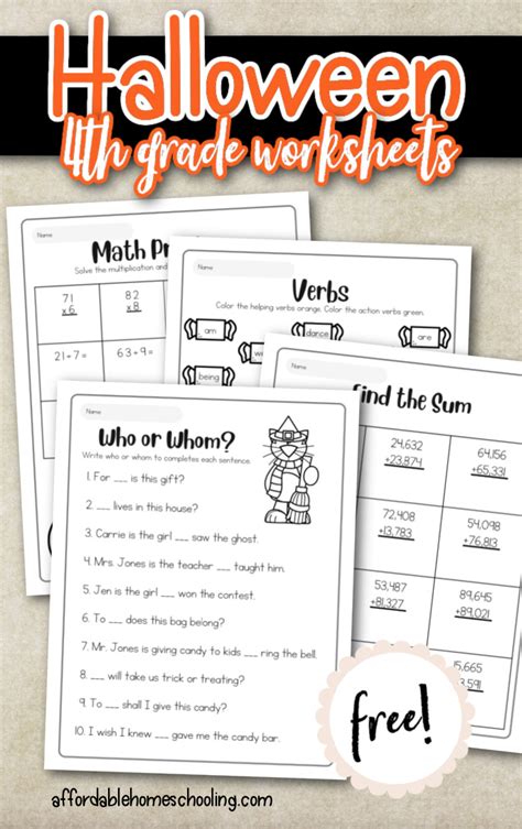 Fun Halloween Worksheets 4th Grade