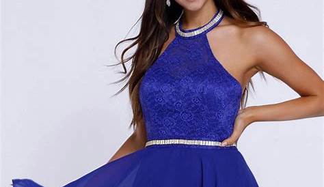 Halter Blue Homecoming Dresses Navy Short Dress With Sequin Embellishment On Luulla