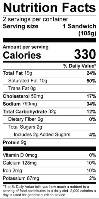 ham and egg sandwich nutrition facts