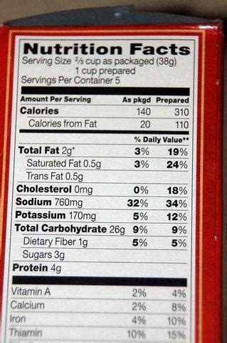hamburger helper lasagna nutrition label