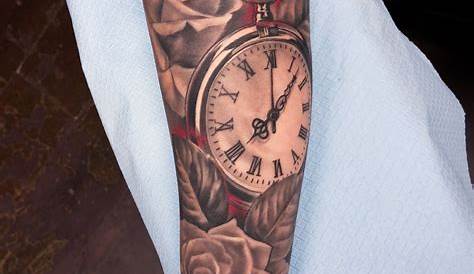 rose and clock tattoo by Csaba Kolozsvari - Design of TattoosDesign of