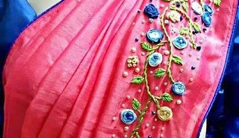 Hand Embroidery Designs For Silk Sarees Border Blue Saree With Work With Beautiful Lace