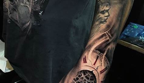 Hand Holding Clock Tattoo Sand And Half Sleeve