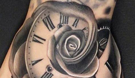 Clock hands on flower Tattoo designs men, Hand tattoos