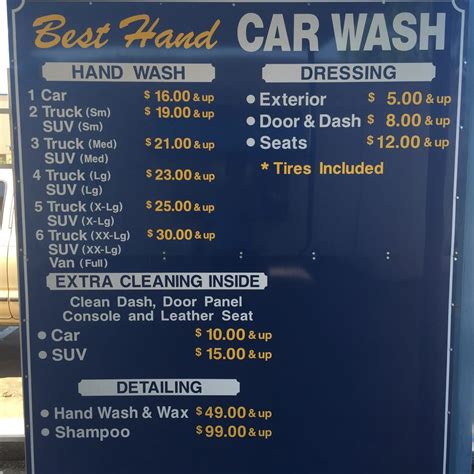 Our Price List Pro Hand Car Wash