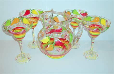 hand painted margarita glasses and pitcher